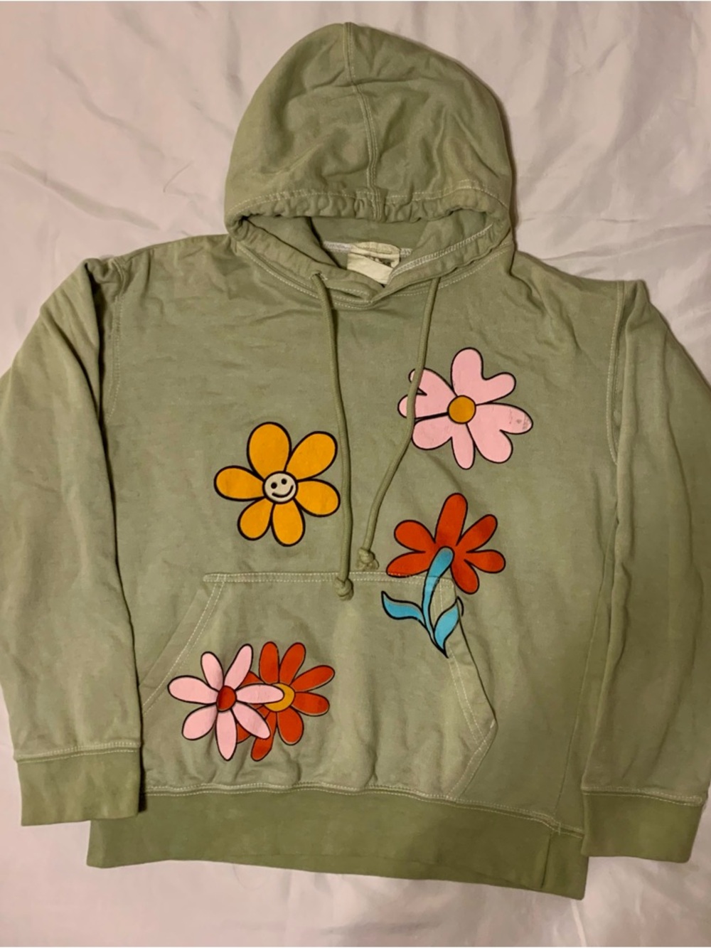Women’s CALL YOUR MOTHER Mint Green Hoodie with Multicolor Floral Print Size S